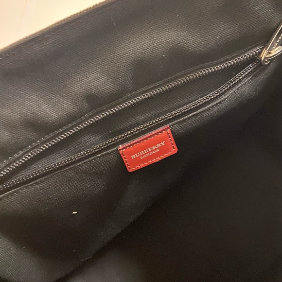 RARE Vintage Burberry Embroidered with Red Leather Trim Handbag Blue Denim Tote - Picture 9 of 16